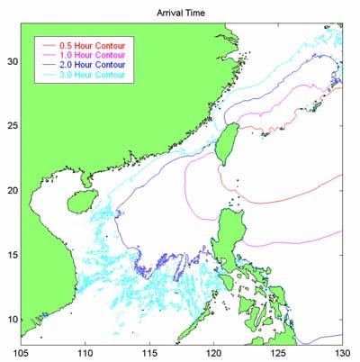 From the tsunami wave height distribution and max wave heights along shorelines, we can see that if an earthquake ruptures hypothetical fault plane segment 1 along Ryukyu Trench, the entire eastern
