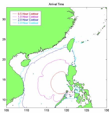 the generated tsunamis will impact the southern part of Taiwan in 20 minutes.