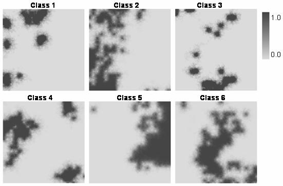 Figure 12. Occurrence probability maps of six single classes generated by SIS Figure 13. The difference map between occurrence probabilities of six classes generated by MCG and those by SIS (i.e., Difference = MCG data SIS data) 4.