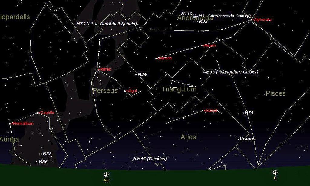Then the best time to see it will be during the day before sunset. The starchart below shows the sky in the northeast at 22:00 on September 1 st.