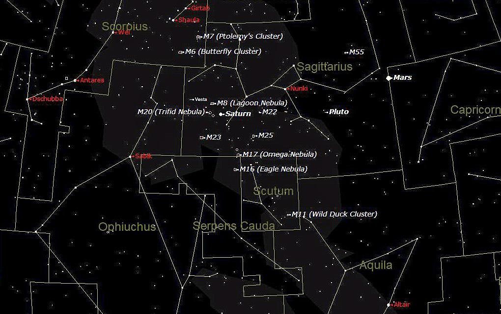 middle of the month; Neptune will be at opposition on the 17 th and will be visible throughout the night! The first star chart below shows the sky in the west over Sydney at 21:00 on September 1 st.