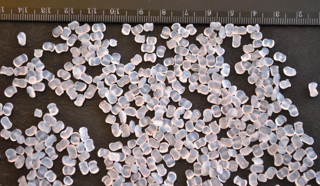 3.2 Test material Plastic pellets provided by INEOS AS were used as a test material for pneumatic conveying. Pellets are made from low density polyethylene (LDPE) and are shown in Figure 3-4.