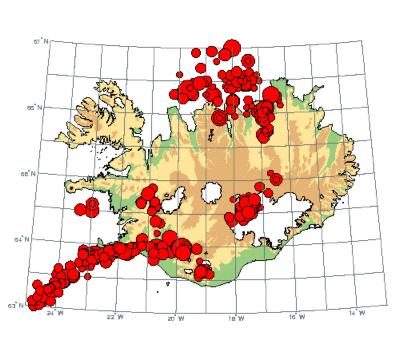 Earthquakes in Iceland Earthquakes in Iceland 1896-2000 with surface wave