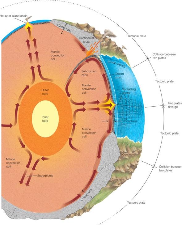 plates float on the asthenosphere The Theory of Plate Tectonics The plate motion is driven by ascending mantle material (convection) and slab pull (pulling of plate at subduction