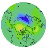 The black arrows in Figures 2a and 2c indicate the cyclonic (anticlockwise, divergent) wind anomaly during the +AO phase (which promotes advection of sea ice out of Arctic via Fram Strait) and
