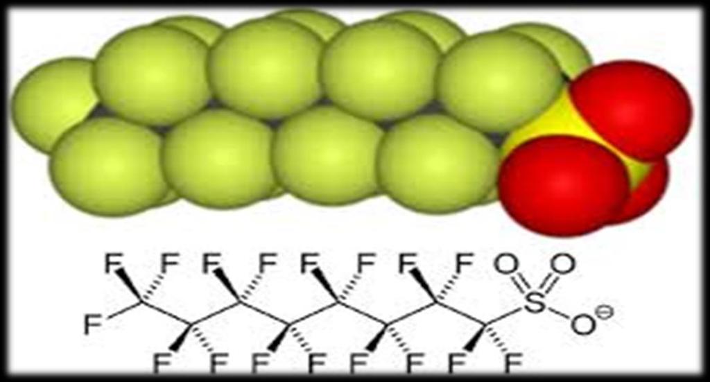 Perfluorooctane Sulfonate (PFOS) Low volatility. Generally in ionized form. Hydrophobic tail, functional group head.