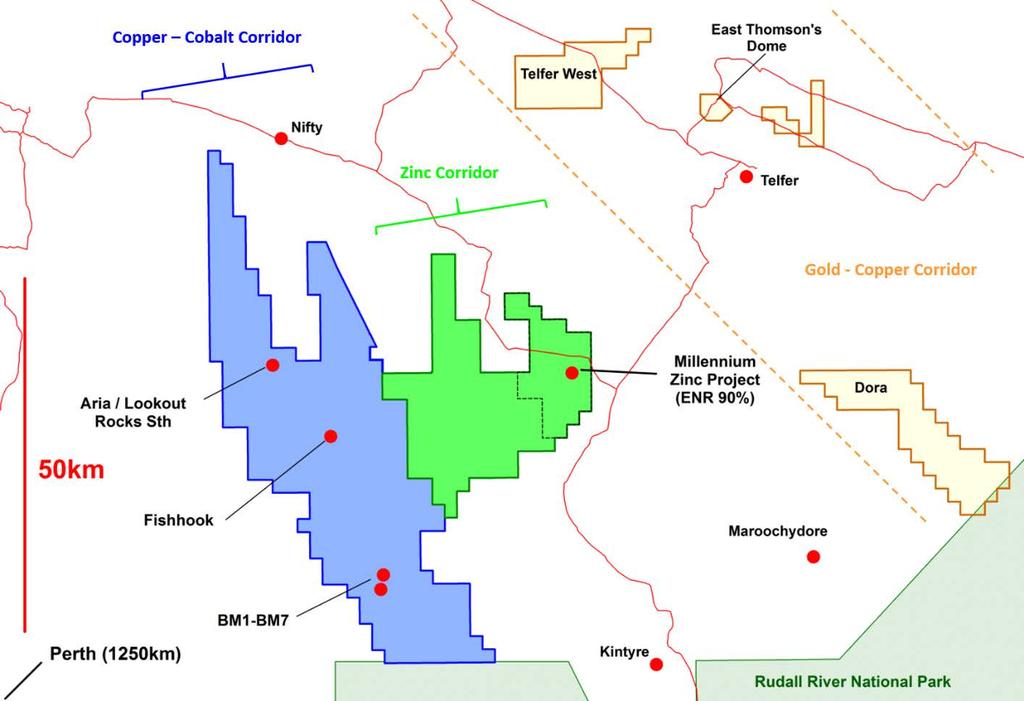 Location Plan Encounter holds exploration tenure over 2,000km² of the Paterson Province in Western Australia, with the main Yeneena project located 35km SE of the Nifty copper mine and 40km SW of the