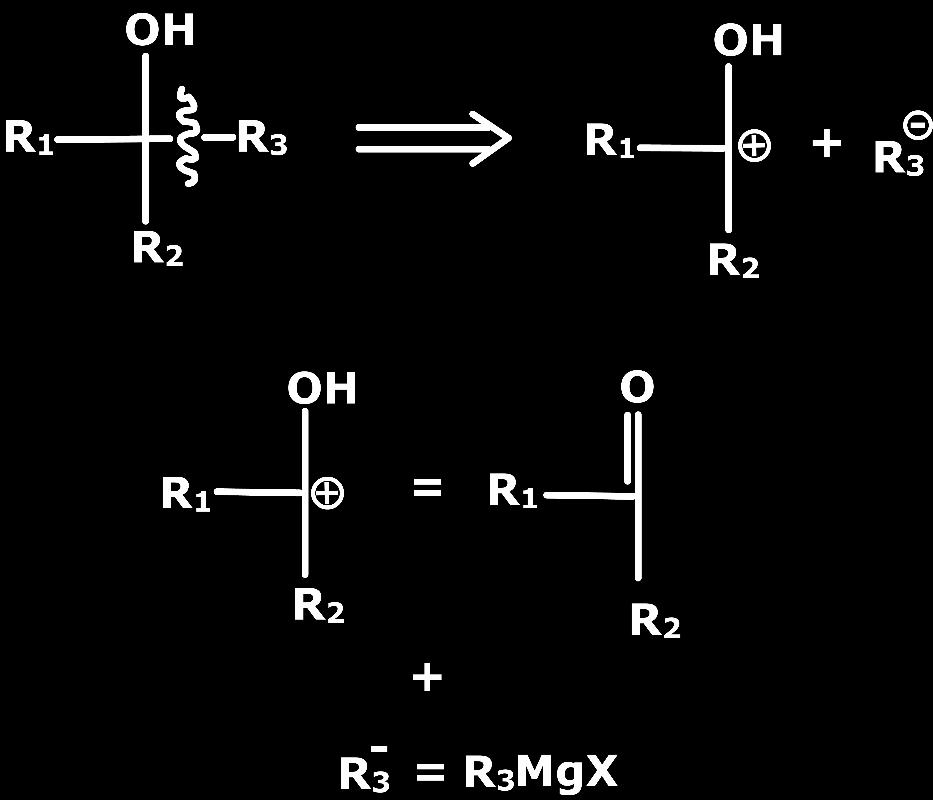 The C-C disconnections of alcohols are more challenging because of their vast numbers and it becomes very difficult to identify, which C-C bond to disconnect for carbocation and carboanion.
