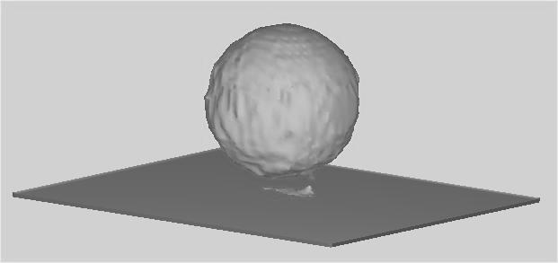 t=0.0 s t=0.02 s t=0.07 s Figure 7: Simulation of a sphere striking a solid surface. Sphere is simulated as an elastic material whose shear modulus is 10kPa and the density is 1g/cm 3.