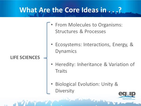 Slide 15 Talking Pints The life sciences include fur cre ideas as well: Frm mlecules t rganisms: structures and prcesses; Ecsystems: