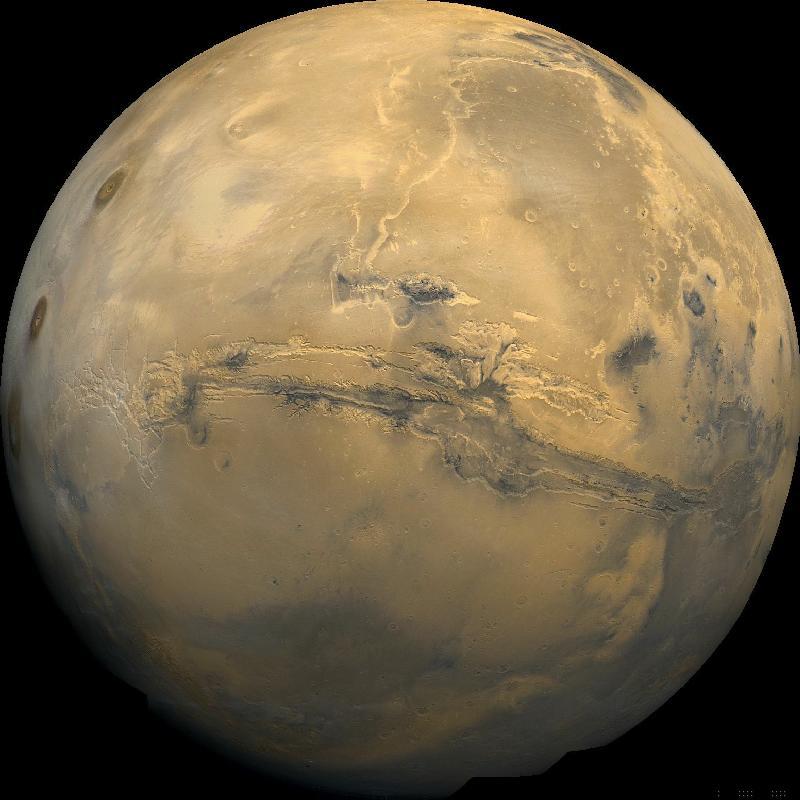 The Red Planet Only 15 light-minutes away, we find a world not unlike our own Solid, rocky surface, geologic features, polar ice caps, and an atmosphere.