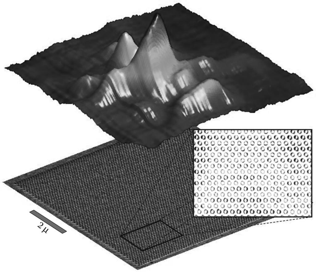 Self-Optimization of Optical Confinement and Lasing Action 405 Figure 4.4.3 (See color insert.) Top-view scanning electron micrograph (SEM) of a ZnO photonic crystal (PhC) slab.