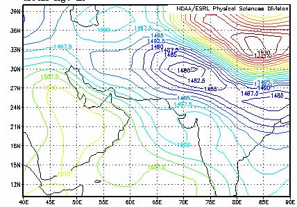 It is clear from this chart that a low pressure area exists to the north-east India and another low pressure area lies over north and north-east Pakistan.