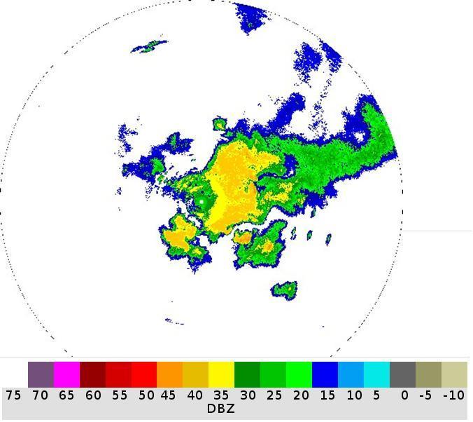 Figure 8: PPI plot of radar reading during a storm on June 28th, 2010.