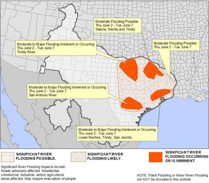 Severe Weather and Flooding Texas Current Situation: Additional heavy rain and thunderstorms expected across TX and LA over the next 24 hours Several rivers in southeast TX are experiencing