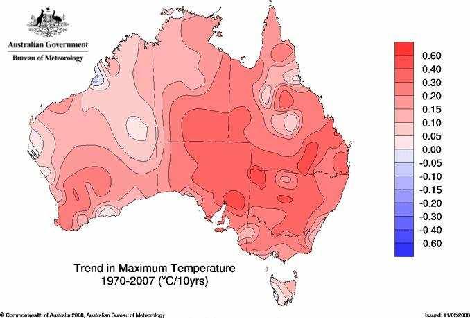In most areas (as in SE Australia) the minimum temperature is trending upward faster than