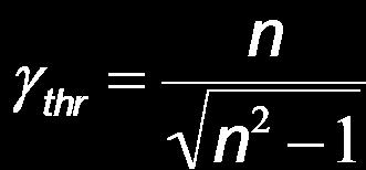 Threshold velocity is : The Cherenkov light is emitted in a cone with opening angle: cosθ=1/nβ A
