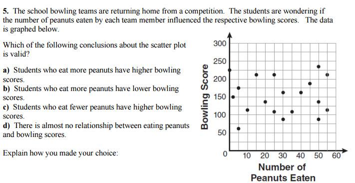 2. A scatter plot is prepared to show the relationship between x and y where x represents a student score on a test and y represents the