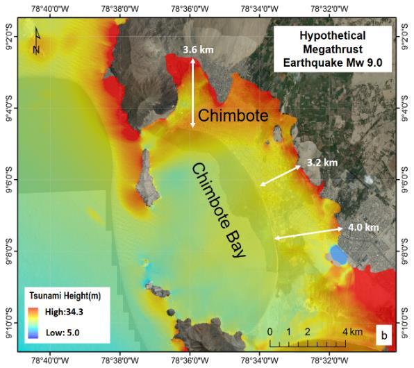 5) was used as a simple fault model scenario for offshore Chimbote (53 km off the coast of Chimbote) as a near-field tsunami case (Figure 5b).