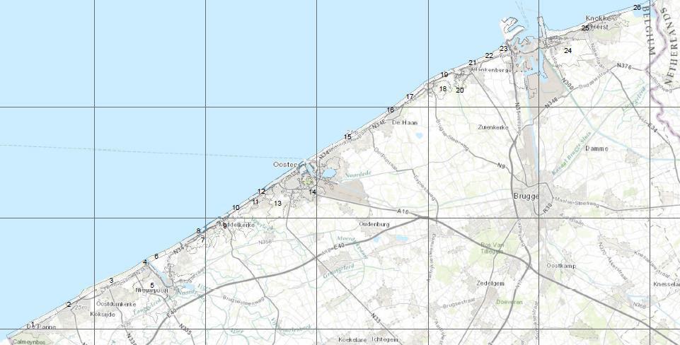 !!! #! 11!!!!! #!!!! #! 0!! @!! 111! #!! #! ::1 # O 0 8!#! ; " ##! coast, defined for CRAF1. Figure 5: Map of the coastal sectors at the Belgian 3.
