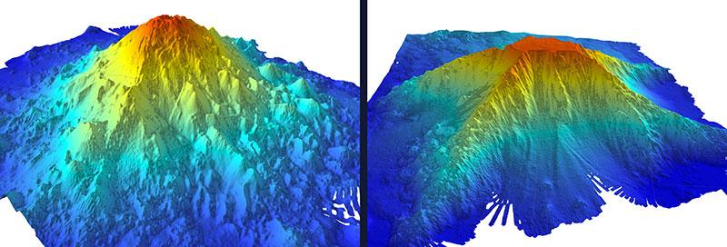 seamounts that once were tall enough to approach or rise above the ocean surface and were eroded by the action