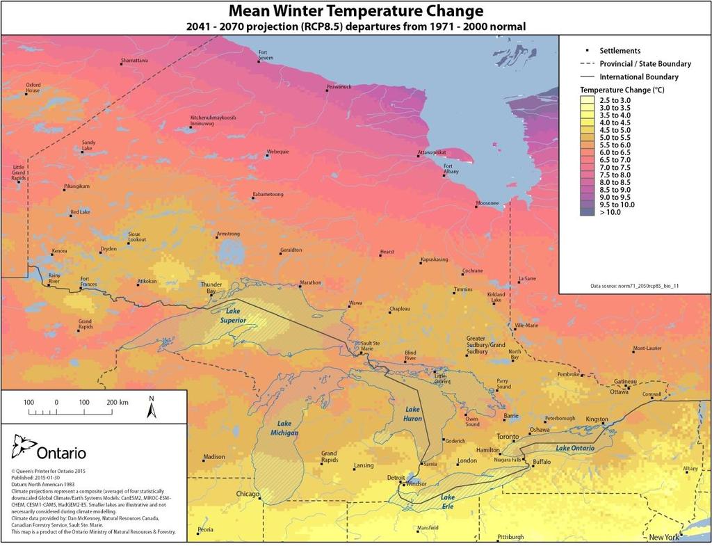 temperatures compared to between 2 and 5 C