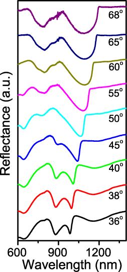 Supplementary Figure S2 Angle-resolved reflectance spectra measured in air.