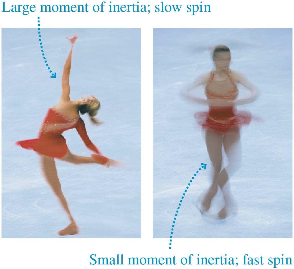 Conservation of Angular Momentum As an ice skater spins, external torque is small, so her angular momentum is almost constant.