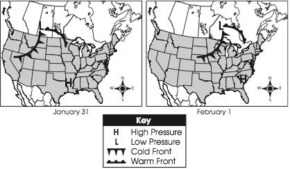 12 Compare the two weather maps: In which direction did these weather fronts move based on the