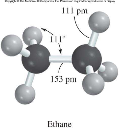 Structure of Ethane Ethane also has tetrahedral geometry about the carbon atoms.