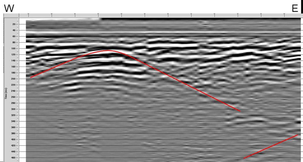 Characterization of the Upper Arkansas Valley - 2007 71 Figure 5.D.4: GPR line running from approximately 5 m east of Line 3E towards the irrigation ditch.