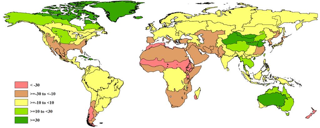 CHAPTER 1. GLOBAL AGROCLIMATIC PATTERNS 17 Figure 1.4. Global map of biomass anomaly (as indicated by the BIOMSS indicator) by country and subnational areas, departure from 5YA (percentage) 1.