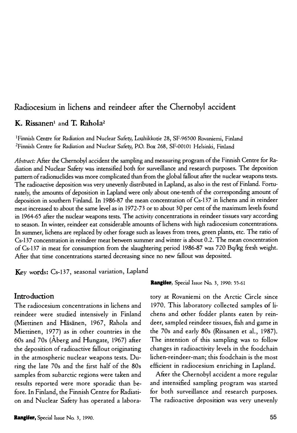 Radiocesium in lichens and reindeer after the Chernobyl accident K. Rissanen 1 and T.