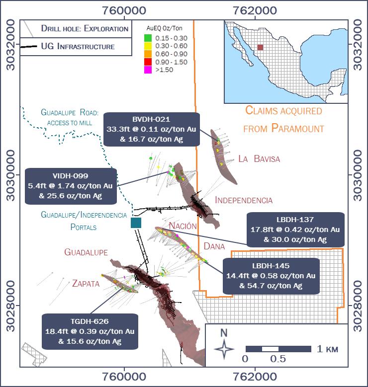 The northern portion of the Nación-Dana vein achieved sufficient drill hole density to support preliminary mine planning.