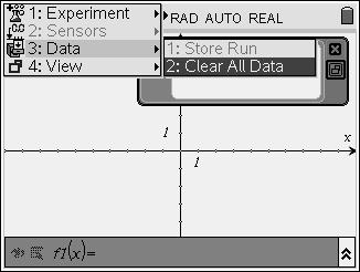 Step 5: Select Menu > Experiment > Display Data In > New Graphs & Geometry. A dialog box should appear asking what type of application you want to insert. Use the NavPad to select Graphs & Geometry.