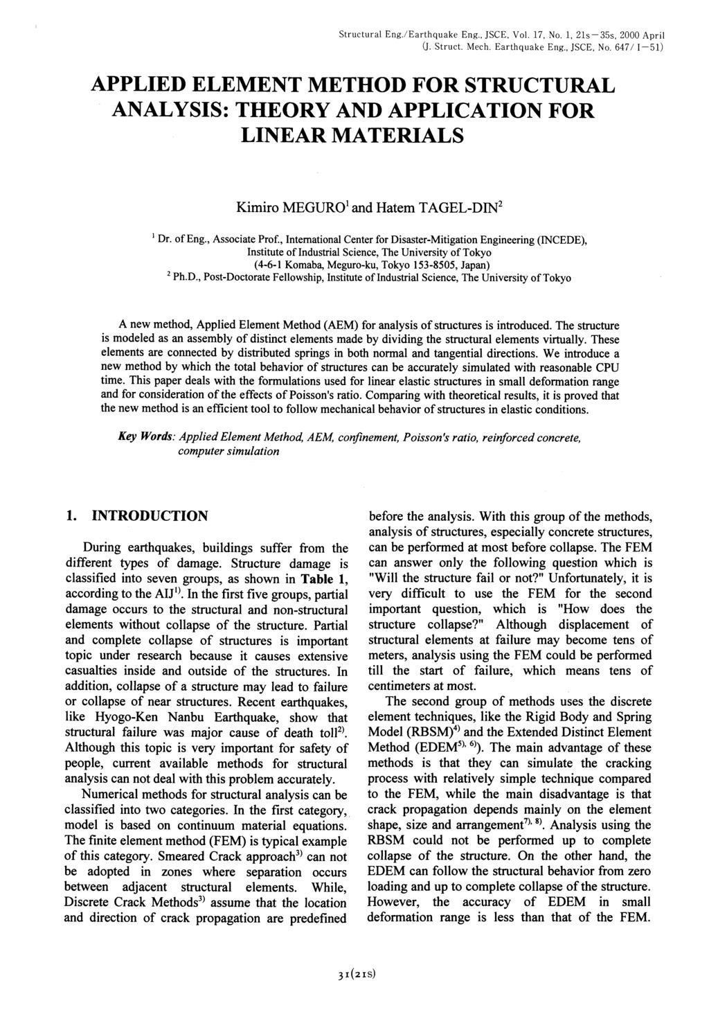 Structural Eng./Earthquake Eng., JSCE, Vol. 17, No. 1, 21s-35s, 2000 April (J. Struct. Mech. Earthquake Eng., JSCE, No.