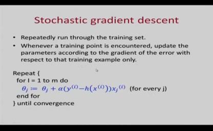 (Refer Slide Time: 34:51) So, what is usually done is that we use stochastic gradient descent where we take examples one at a time, and make changes based on that training examples, if we do that the