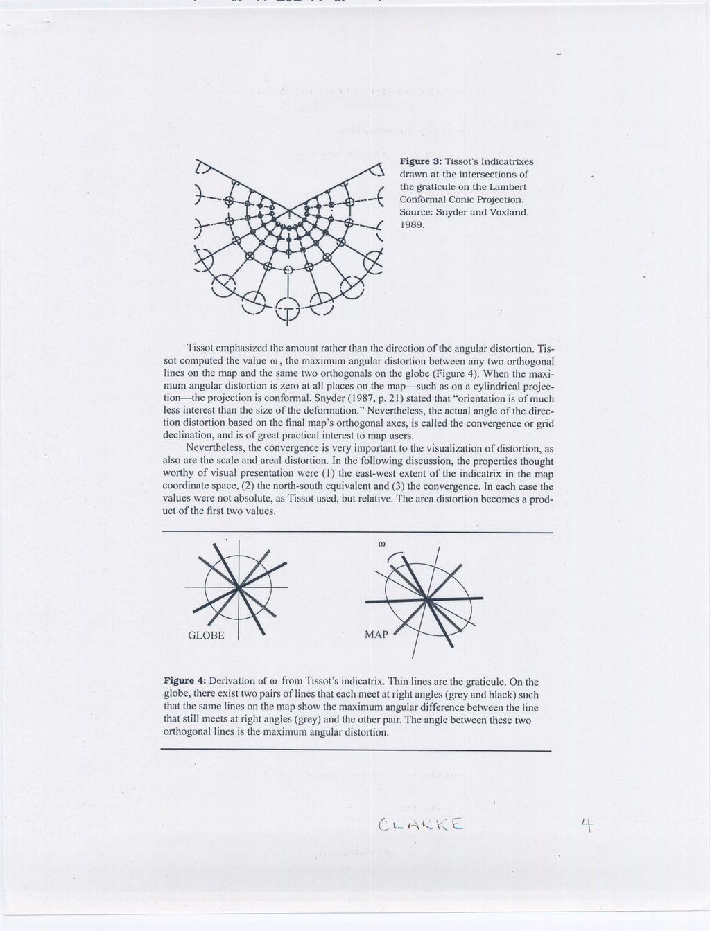 Figure 3: Tissot's Indicatrixes drawn at the intersections of the graticule on the Lambert Conformal Conic Projection. Source: Snyder and Voxland. 1989.