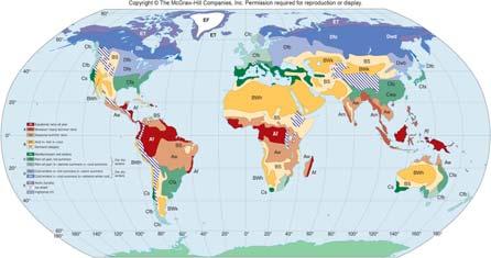 WORLD LIMATE MAP Each colored climate region has a unique combination of temperature,