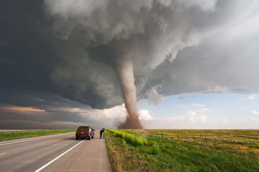 Tornadoes, also called twisters, are dangerous, funnel-shaped columns of air that reach from a
