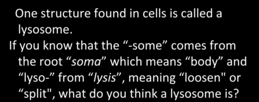 One structure found in cells is called a lysosome.