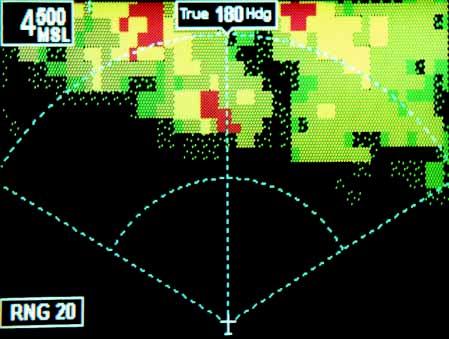 TERRAIN IS SHOWN IN SHADES OF GREEN, YELLOW AND RED Avidyne FlightMax 850 shown Each specific color and intensity represents terrain (and obstacles) below, at, or above the aircraft s altitude based