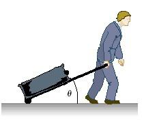 Eg.#5 The tourist at right is pulling a heavy suitcase at a constant velocity to the right with a force applied to the handle at an angle above the horizontal.