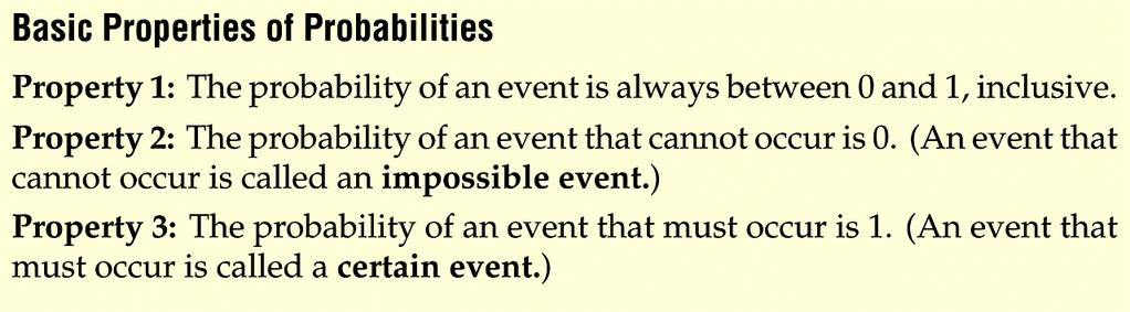 Basic Properties of Probabilities Again, the probability of an event reports the likelihood of