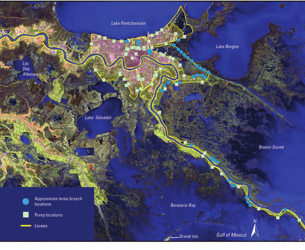 21 20 Report Science Title and the Storms: the USGS Response to the Hurricanes of 2005 Figure 2. Example of a map of levee breaches in the New Orleans, La.