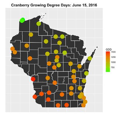 Page 5 Cranberry Degree-Day Map and Update: as of June 15, 2016 Elissa Chasen and Shawn Steffan UW-Madison Department of Entomology The maps below show degree-day accumulations for cranberry plants