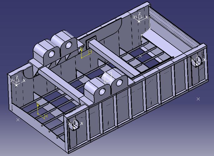 3. Kinematic Behavior Analsis of the Sieving Box 3.1 Kinematic Model of the Sieving Box The sieving box is a space assembled structure with five boards and sixteen reinforced beams.