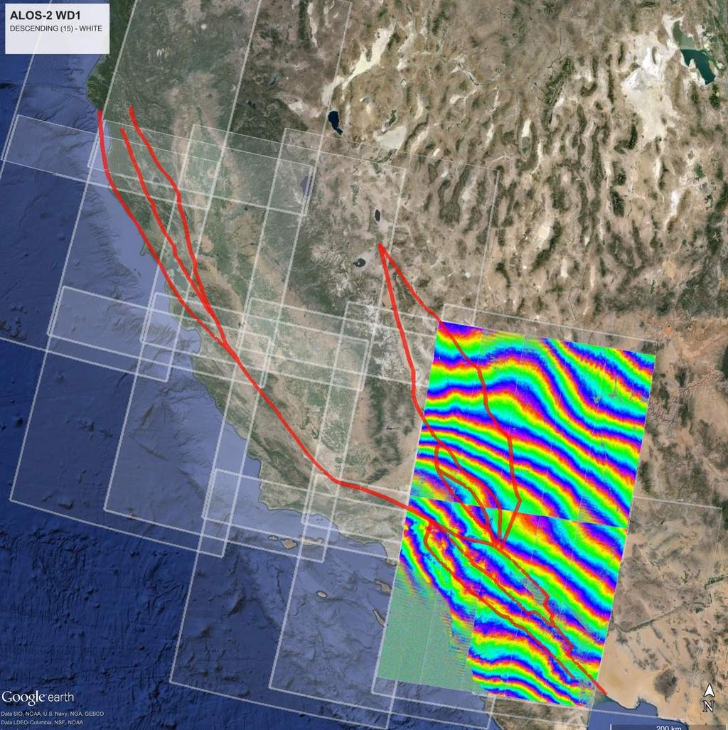 Coverage of the San Andreas Fault System from ALOS-2 Today each frame has