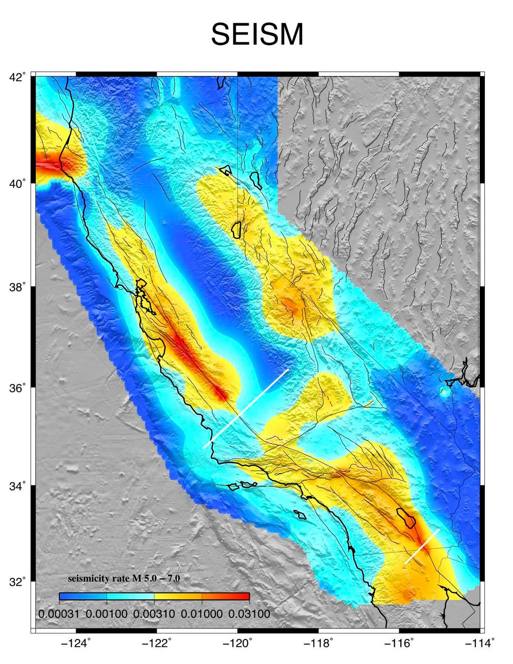 The background seismicity model is included to account for M 5.0-6.5 earthquakes on faults and for random M 5.0 7.