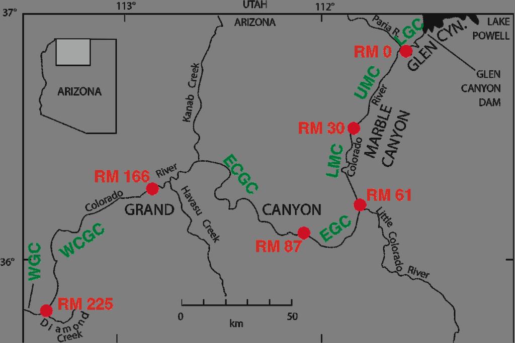 (2) the River-mile 3 sediment station, located at the midpoint of Marble Canyon, herein referred to as the "River-mile 3" site; (3) the former Colorado River above Little Colorado River near Desert